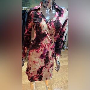 BCBGMaxAzria Pink and Black Long Sleeve Dress